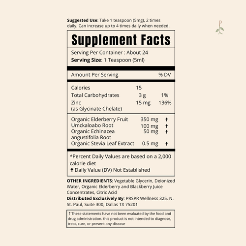 Chelated Zinc + Elderberry — Supplement Facts